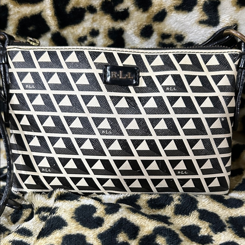 Polo Ralph Lauren Black and Cream Geometric Crossbody